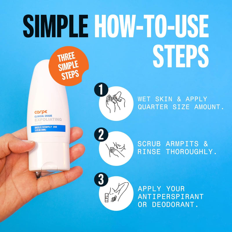 [Australia] - Carpe Exfoliating Underarm Scrub with Odor Protection, Underarm Exfoliator to Improve Deodorant Performance - Energizing Minty Fresh Smell - Armpit Scrub for Women and Men 3.3 Fl Oz (Pack of 1) 