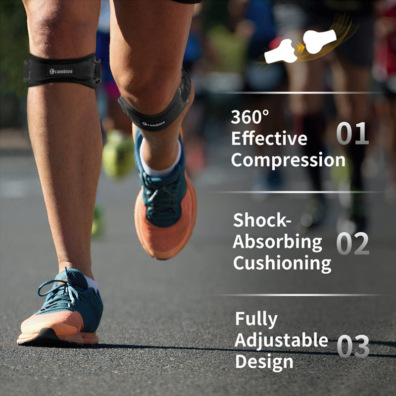 [Australia] - CAMBIVO 2 Pack Knee Braces for Knee Pain, Patella Knee Support Strap, Adjustable Patellar Tendon Stabilizer Band for Jumpers Knee, Tendonitis, Basketball, Running, Hiking, Volleyball, Tennis, Squats Black 