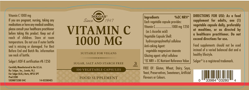 Solgar Quercetin Complex with Ester-C Plus, 100 Vegetable Capsules - 50 Servings Vitamin C 1000 mg, 100 Vegetable Capsules - Antioxidant & Immune Support - Overall Health