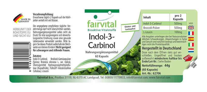 [Australia] - Fairvital | Indol 3 Carbinol Capsules - 60 Capsules - HIGH DOSE - I3C Capsules with Broccoli Powder - VEGAN 44 g (Pack of 1) 