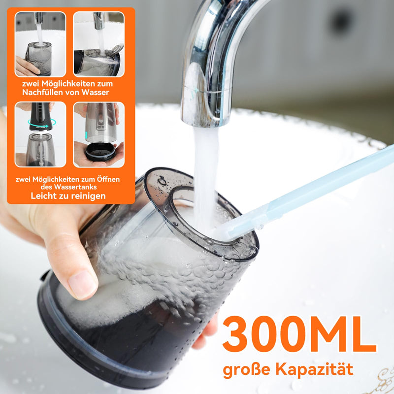 [Australia] - Oral Irrigator Wireless, SEAGO Portable Water Flosser Electric Tooth Cleaner 5 Modes & 7 Nozzles, 300ML Water Tank Interdental Space Cleaner Oral Irrigator Test Winner IPX7 Waterproof Dental Irrigator for Travel & Home Black 