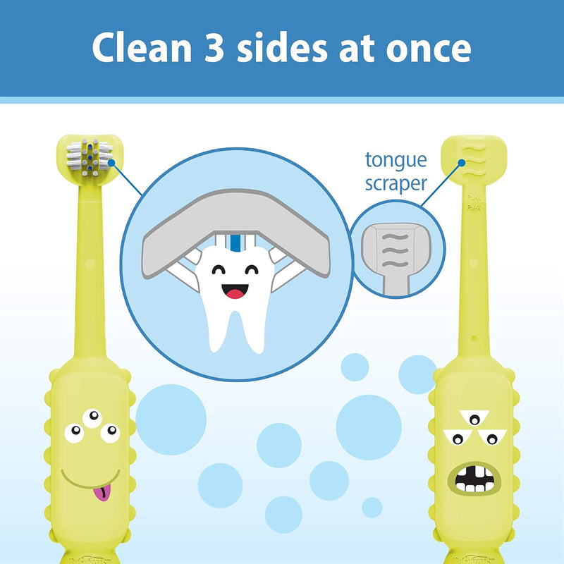 Dr. Brown's ToothScrubber Toddler Toothbrush & Fluoride-Free Baby Toothpaste Bundle, Triple-Sided Training Toothbrush, Ages 1-4 Years, Apple Pear Flavor, 1-Pack, 1.4oz/40g, 0-3 Years