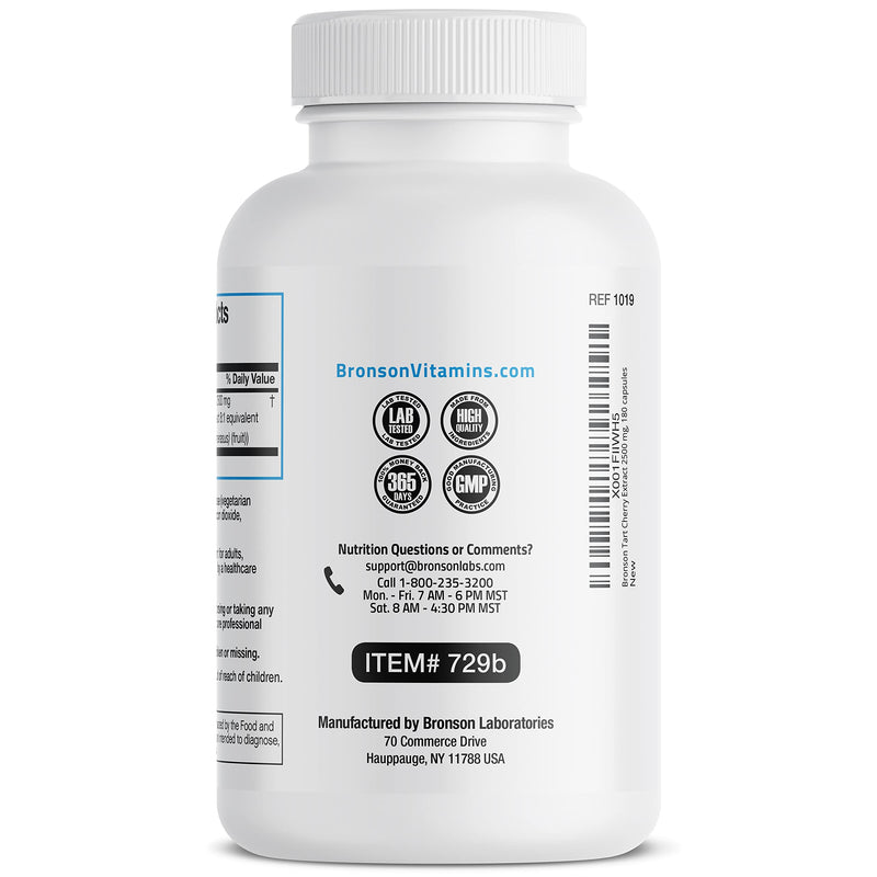 [Australia] - Bronson Tart Cherry Extract 2500 mg Vegetarian Capsules with Antioxidants and Flavonoids Non-GMO, 180 Count Unflavoured 180 Count (Pack of 1) 