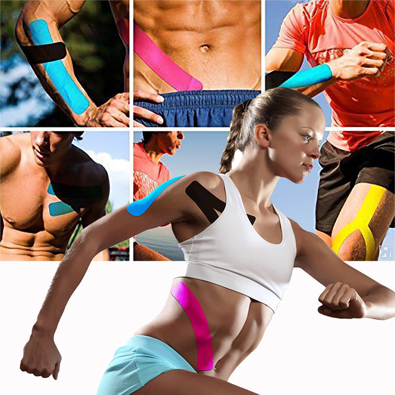 [Australia] - Kinesiology Tape Pro Sports (60 Precut Strips) Waterproof Breathable Athletic Elastic Muscles & Joints Pain Relief Knee Taping for Gym Fitness Running Tennis Swimming Football (Mix) 60 Strips Mix 