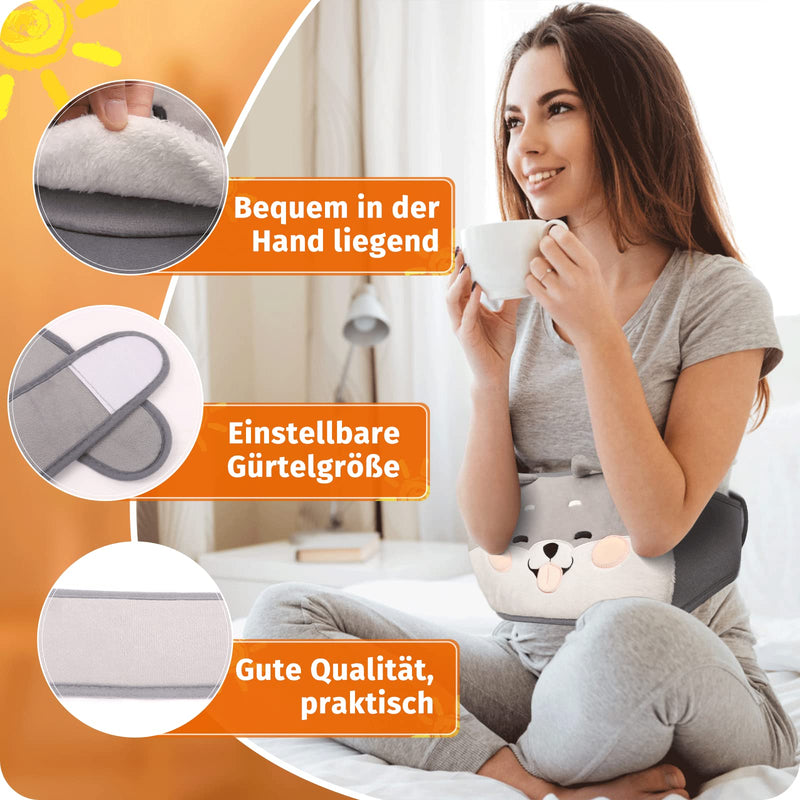 [Australia] - Hot Water Bottle Belt, Fesaizwi 1L Hot Water Bottle Belt 3 in 1 Portable PVC Hot Water Bottle, Hot Water Bottle with Soft Cover and Waist Cover, for Neck and Shoulder Back Legs Gray Puppy 