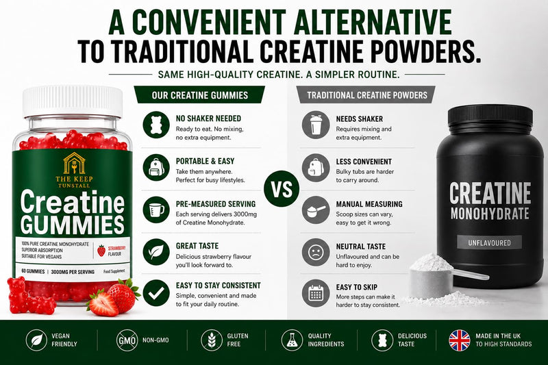 Creatine Gummies 3,000mg True Dose - Strawberry Flavour - Increases Physical Performance for Men & Women, Vegan & Sugar-Free, Easy Pre/Post Workout Gym Support for Performance and Muscle Power