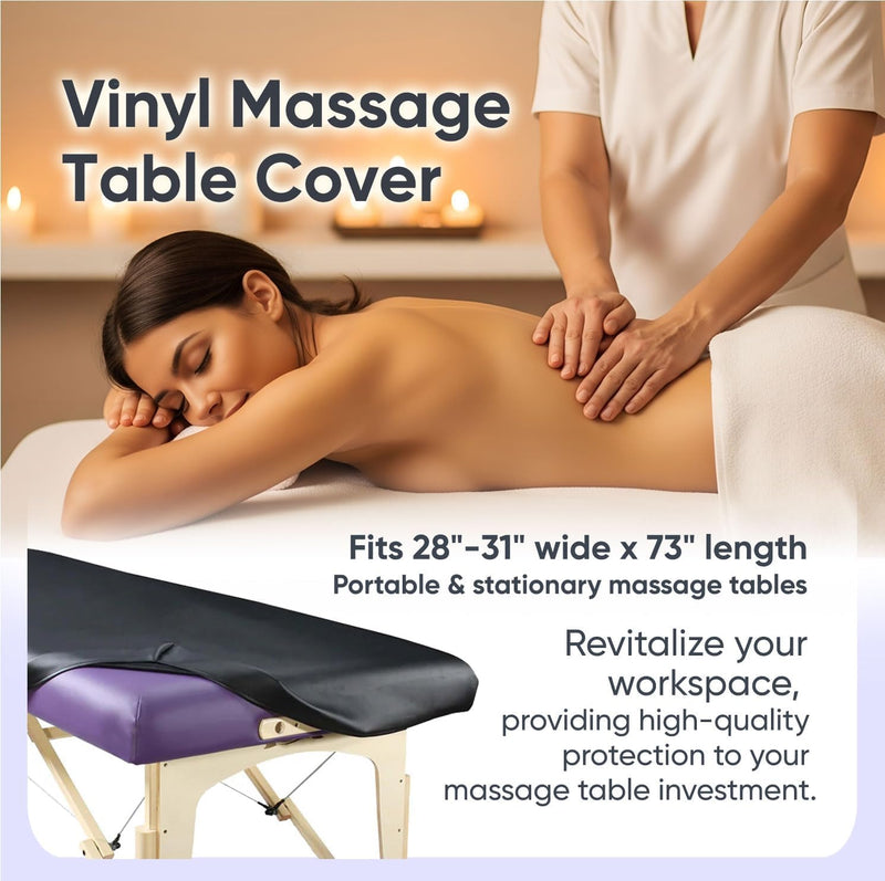 [Australia] - Vinyl Massage Table Protector Cover Fitted (Black) Black 