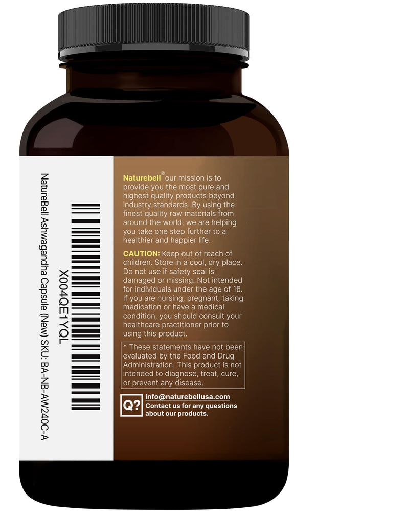 [Australia] - NatureBell Ashwagandha 12,500 mg Equivalent with Black Pepper, 240 Capsules | High Absorption Complex ‚Äì Extra Strength 25:1 Root Extract ‚Äì Adaptogens Supplements for Relaxation ‚Äì Non-GMO 