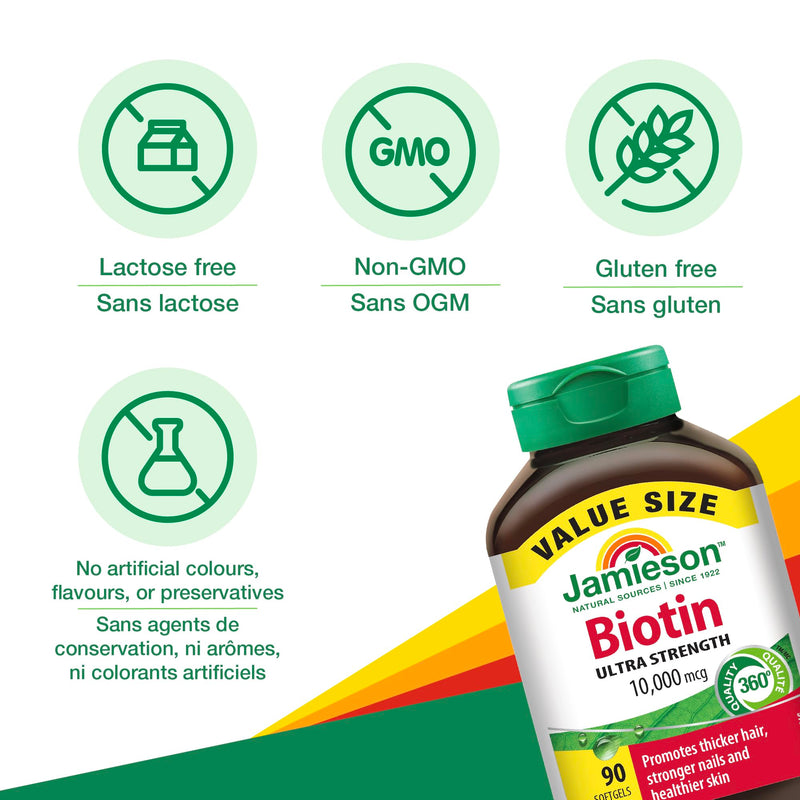 Jamieson Biotin 10,000 mcg Value Size 90 Softgels