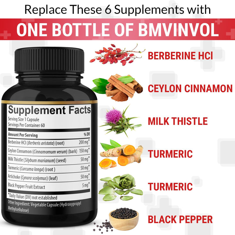 [Australia] - (2 Packs) Berberine Supplement Plus Ceylon Cinnamon, Turmeric - 120 Capsules - Supports Immune Function - Berberine HCl Supplement Pills - 4 Months Supply 60 Count (Pack of 2) 