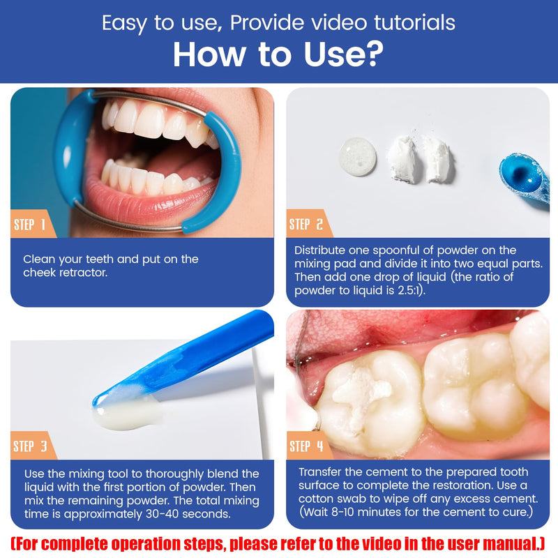 Tooth Repair Kit,Zinc Oxide Eugenol - Dental Cement,Cavity Filler for Teeth,for Crowns & Bridges Filling,Dental Glue,Provide Video tutorials 2pcs 8