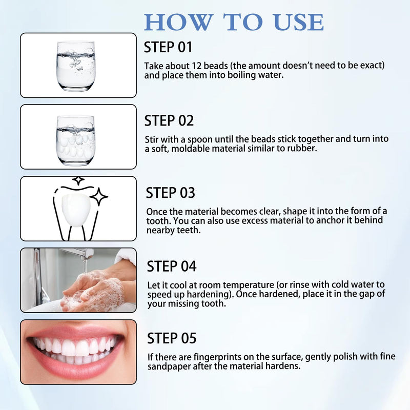 [Australia] - Tooth Repair Kit 6PCS, Temporary Natural Shade for Filling Broken or Missing Tooth, Moldable Thermal Beads Replacement Kit for Easy Teeth Repairs 