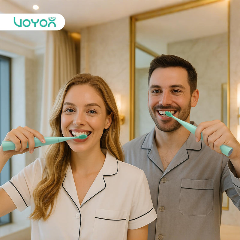 [Australia] - VOYOR-HEALTH Portable Electric Toothbrush - 90-Day Battery & IPX7 Waterproof, Fast-Charging Sonic Toothbrush with 6 Brush Heads & Smart Timer | Ultra Cleaning, Travel-Friendly Design | ET110 (Green) Green 