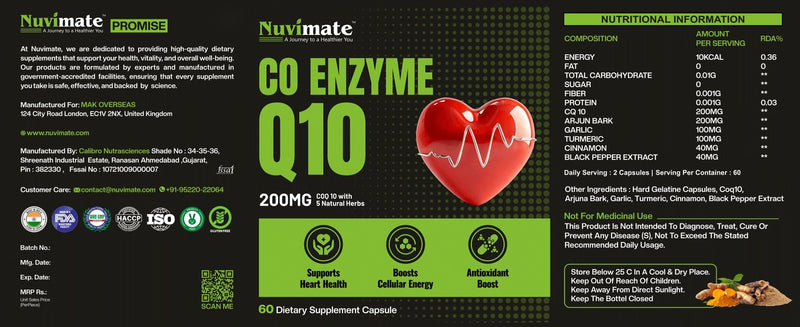 CoQ10 Supplement Capsules from Ubiquinone| Coenzyme Q10 200mg Capsules Potent Antioxidant Supplement Support Heart Health & Energy Production with Highest Bioavailability - 60 Count