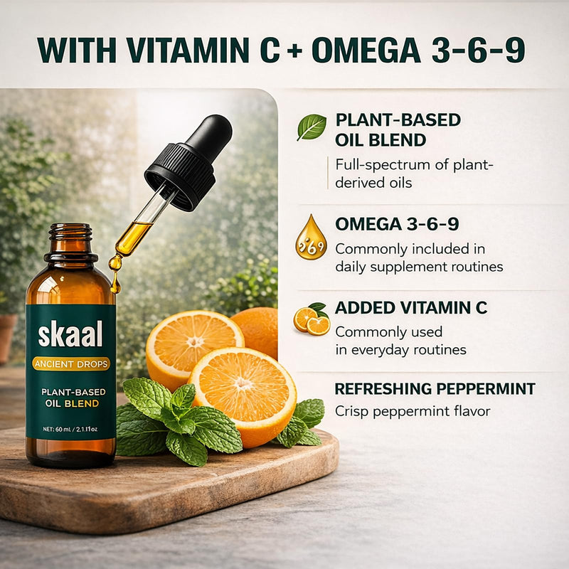 Skaal Ancient Drops, with Full-Spectrum Plant Oils, Omega 3-6-9 & Vitamin C, Peppermint Flavor