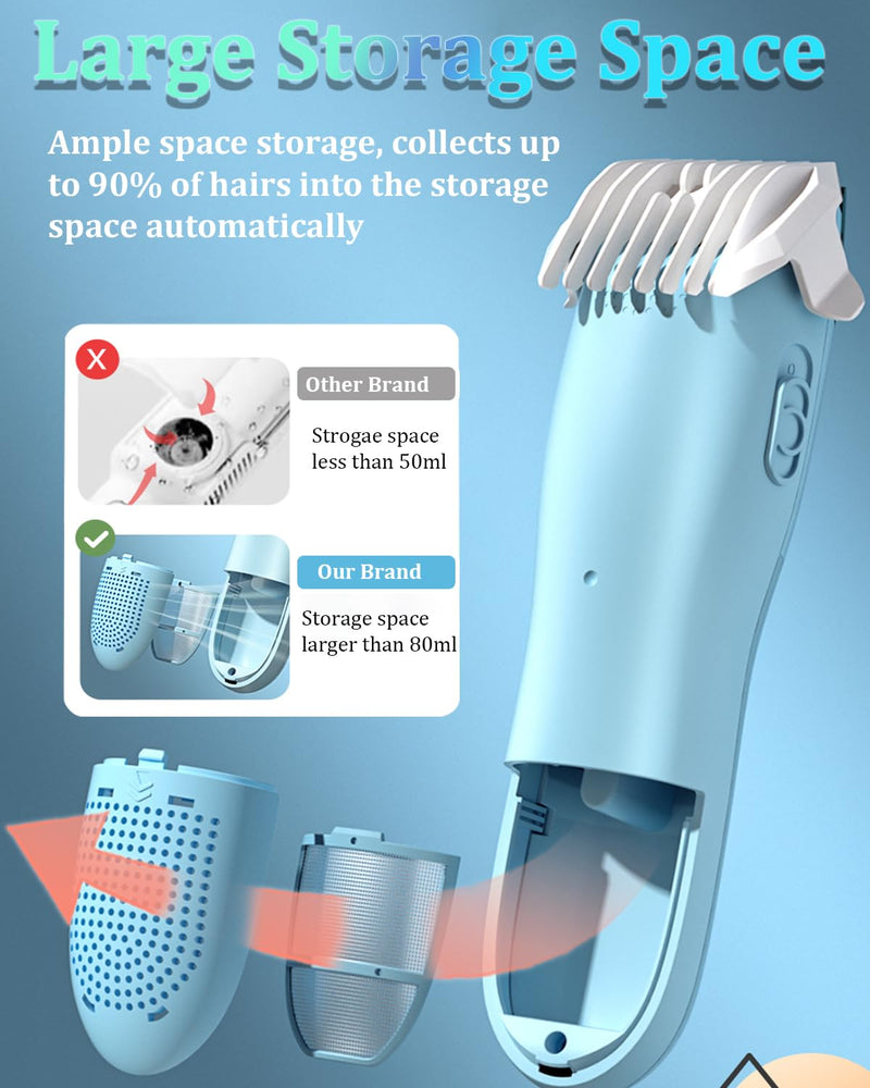 [Australia] - Vacuum Hair Clippers for Kids, Rechargeable Vacuum Hair Cutter with 2 Modes for Children/Infant/Men, Waterproof Baby Hair Clippers Trimmers Cordless Haircut Kit in Large Hairs Storage Space 