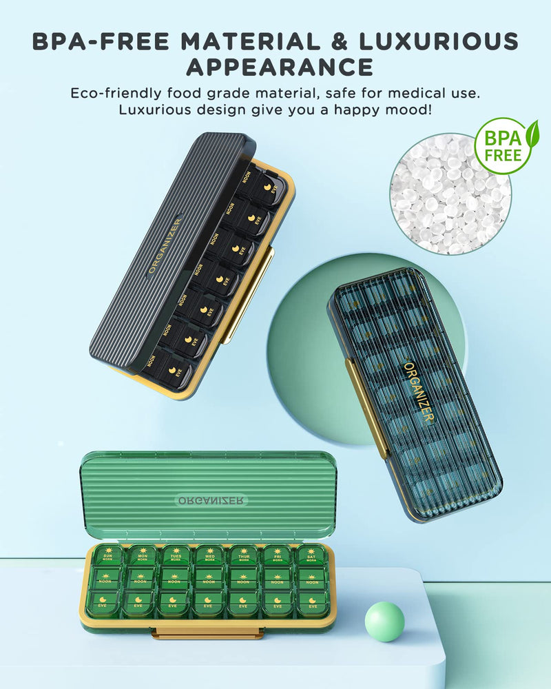 Acedada Pill Organizer 3 Times A Day - Weekly Pill Box 3X A Day, Black Grey | Large Pill Box 7 Day Medicine Organizer Pill Case, Pill Container Holder, Daily Pill Box 3 Times A Day, for Vitamin