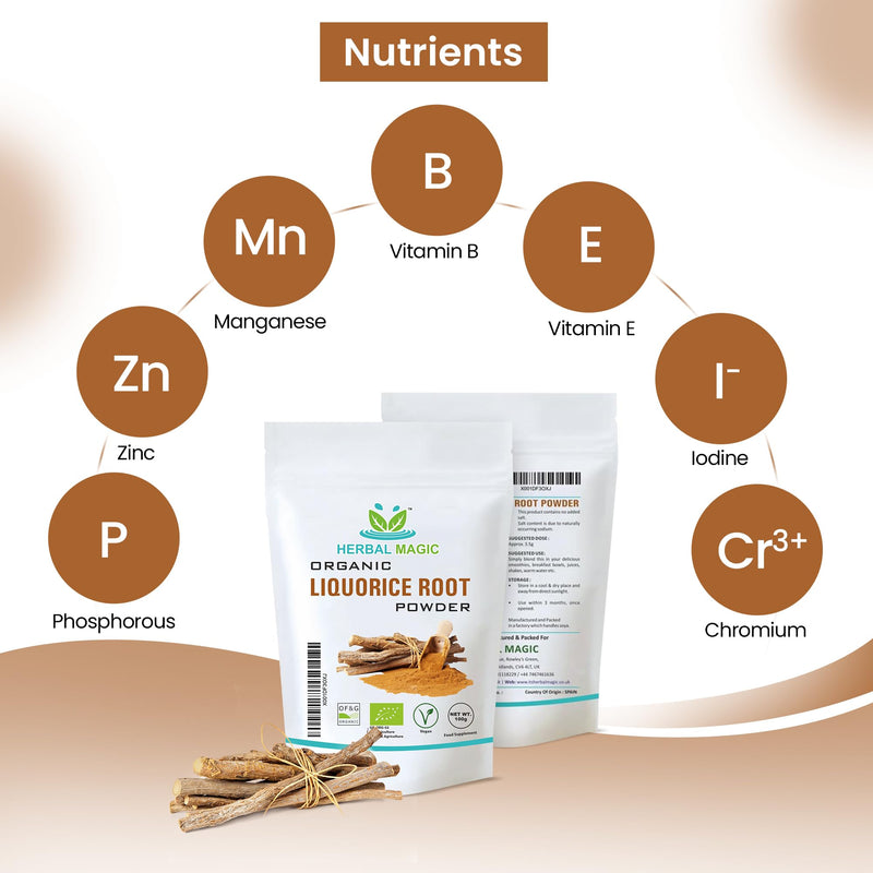 Herbal Magic's Organic Licorice (Liquorice) Root Powder (Mulethi Powder) Natural Skin Hair Mask - Revered Herb in Ayurveda - Sparkle Your Smoothies, Shakes, Baking 1x 200g Pack only 200 g (Pack of 1)