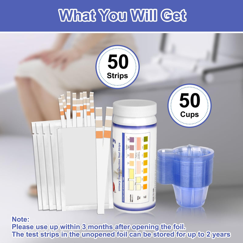 3-in-1 UTI Test Strips, Full Panel Urinary Tract Infection Test Kit at Home for Women Men Kids, Detection with Accurate Leukocytes, Nitrite, and PH Readings, Simple at-Home Urine Test Strips, 50ct