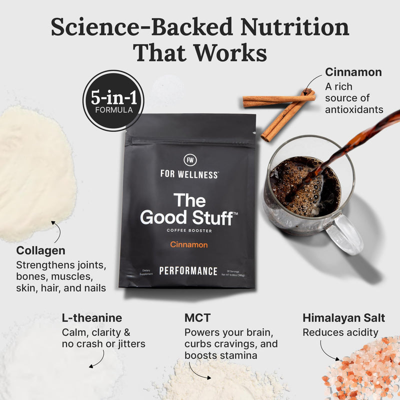 [Australia] - For Wellness The Good Stuff Performance ‚Äì Coffee Booster | Collagen + MCT Powder Supplement with L-Theanine and Antioxidants for Jitter-Free Energy & Stamina | Non-Dairy, Keto-Friendly, 30 Servings Performance Blend - 30 Serving Pouch 