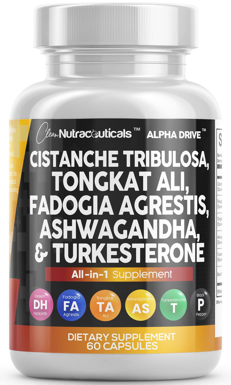 [Australia] - Clean Nutra Cistanche Tribulosa 6000mg Fadogia Agrestis 600mg Tongkat Ali 400mg Turkesterone Pills 2000mg Ashwagandha Extract 3000mg Capsules Supplement for Men - 60 Count 