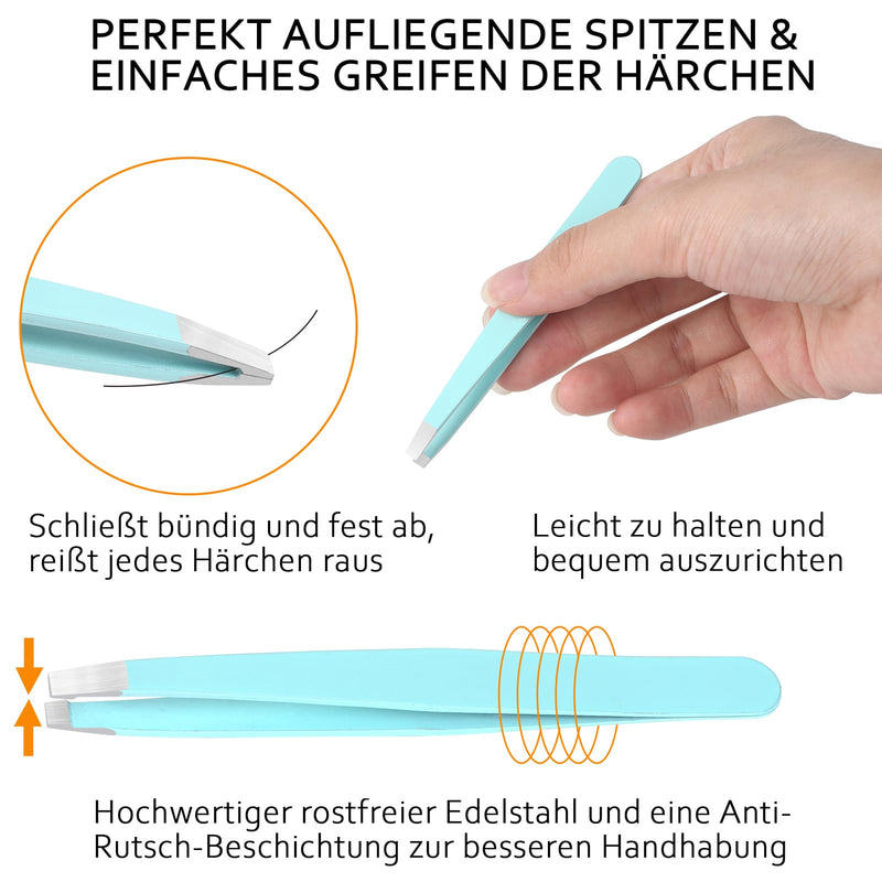 [Australia] - Econtal tweezers set with case for plucking eyebrows, straight slanted pointed tweezers, plucking tweezers, splinter tweezers, pointed tweezers, eyelash tweezers 