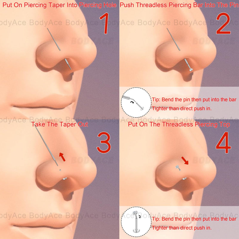 [Australia] - BodyAce 14G 16G 18G 20G Piercing Taper, Stainless Steel Threadless Insertion Pin Screw On Assistant Tool, Curved Body Piercing Stretching Kit for Ear/Nose/Navel/Lip/Eyebrow 16G(1.2mm) Mix 