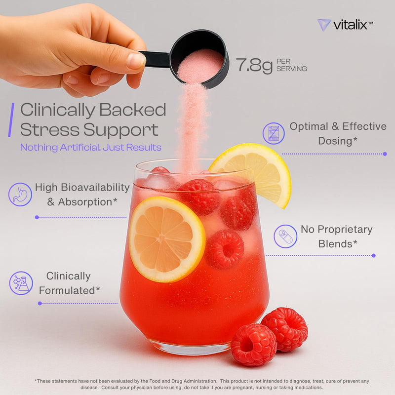 [Australia] - Vitalix Cortisol Cocktail‚ÄìPremium Calm Drink Mix | Cortisol Supplements for Women & Men + Cortisol Detox | Ashwagandha KSM 66, Magnesium Glycinate, L Theanine | Raspberry Lemonade ‚Äì 30 Servings 
