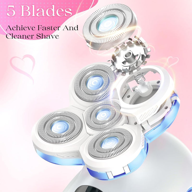 Electric Razors for Women, Rechargeable Rotary Painless Shaver for Legs Bikini Facial Hair Removal, Body Wet/Dry Razor Water Resistant Grooming Kit, Cordless Womens Trimmer for Lady Grooming（sky Blue） S007 Sky Blue