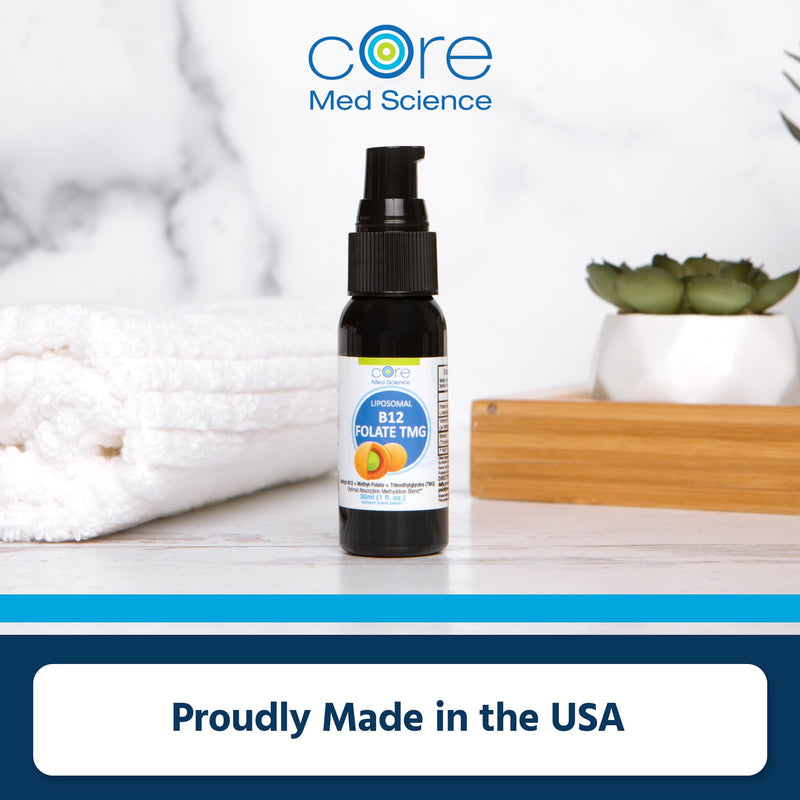 Core Med Science Liposomal B12 Folate TMG Liquid Spray Supplement | Supports Mood, Cognitive, & Heart Health - Vitamin B9 & Betaine for Homocysteine Levels & Methylation Cycle, 1 Fl Oz 1 Fl Oz (Pack of 1)