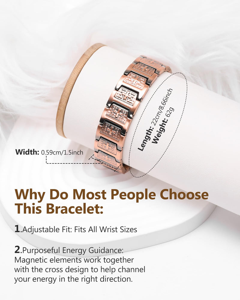 [Australia] - Feraco Copper Cross Bracelet for Men,Magnetic Therapy Bracelet with 46 Magnets - 99.99% Pure Copper Copper Cross Beacelet 