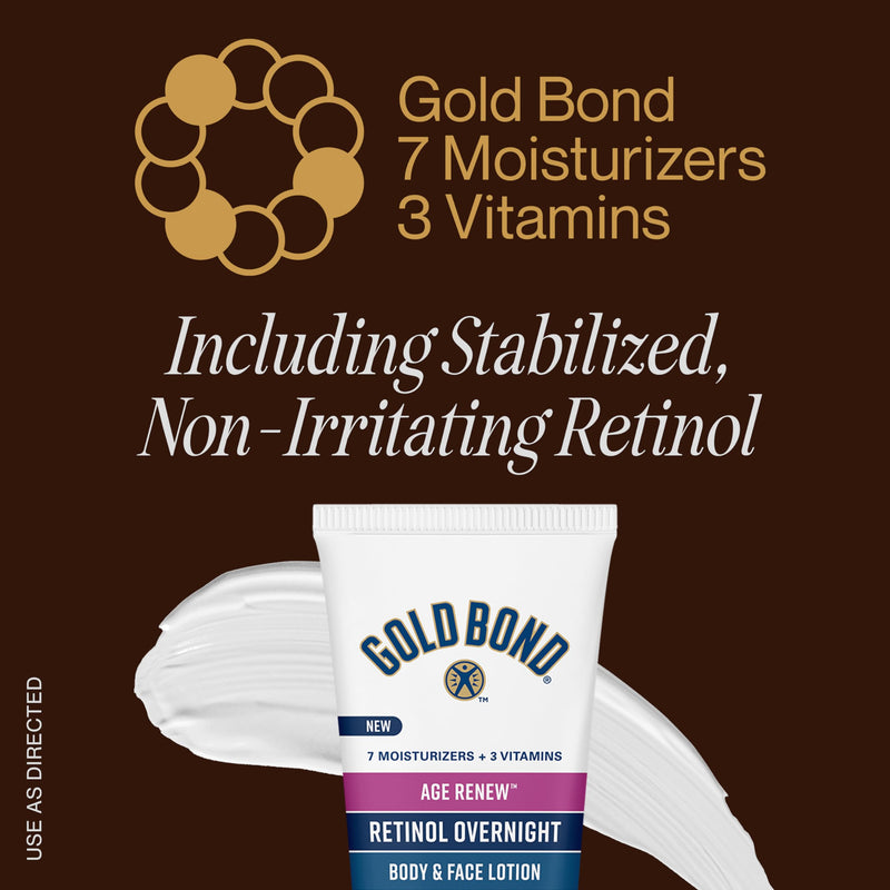 Gold Bond Age Renew Retinol Overnight Body & Face Lotion, With Retinol & Peptide Complex, 7 oz. Retinol Overnight Body & Face Lotions 7 Ounce