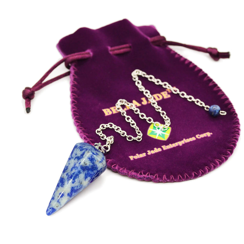 [Australia] - Polar Jade Pendulum made from Natural Blue Sodalite Gemstone for Dowsing Divination Chakra Reiki. Spitz with chain and jewelry pouch, witchcraft accessories tiger eye gemstone 