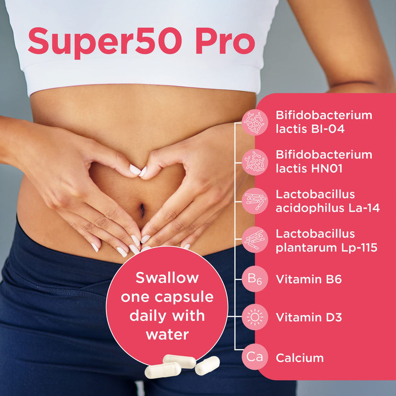 Healthspan Super50 Probiotic | Gut Health | with Vitamin D3 | 50 Billion Live Probiotic Cultures | Vitamin B6 | Calcium | Vegetarian (60 Capsules) 60 count (Pack of 1)