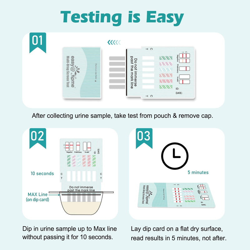 Easy@Home 10 Pack Multi-Drug Screen Test, 12 Panel Urine Drug Testing Kit | Urine Drug Testing Kit for All 12 Drugs AMP/BZO/COC/THC/MET/MOR/OXY/BAR/MDMA/PCP/MTD/PPX, Home Use Panel Dip Card, EDOAP-1124 10 Count (Pack of 1)
