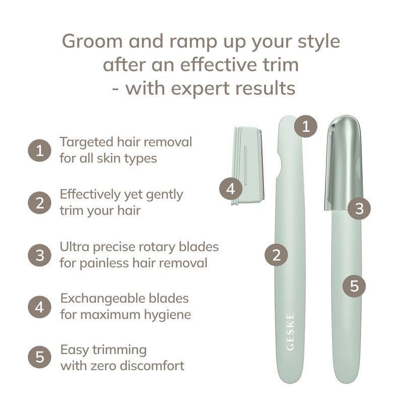 [Australia] - GESKE Precision Trimmer | 4 in 1 | Painless, Hygienic Hair Remover | Precise Hair Trimmer Tool | Face & Body | Men & Women | Grooming Device | Hypoallergenic, Easy-to-exchange Blades | All Skin Types Green 