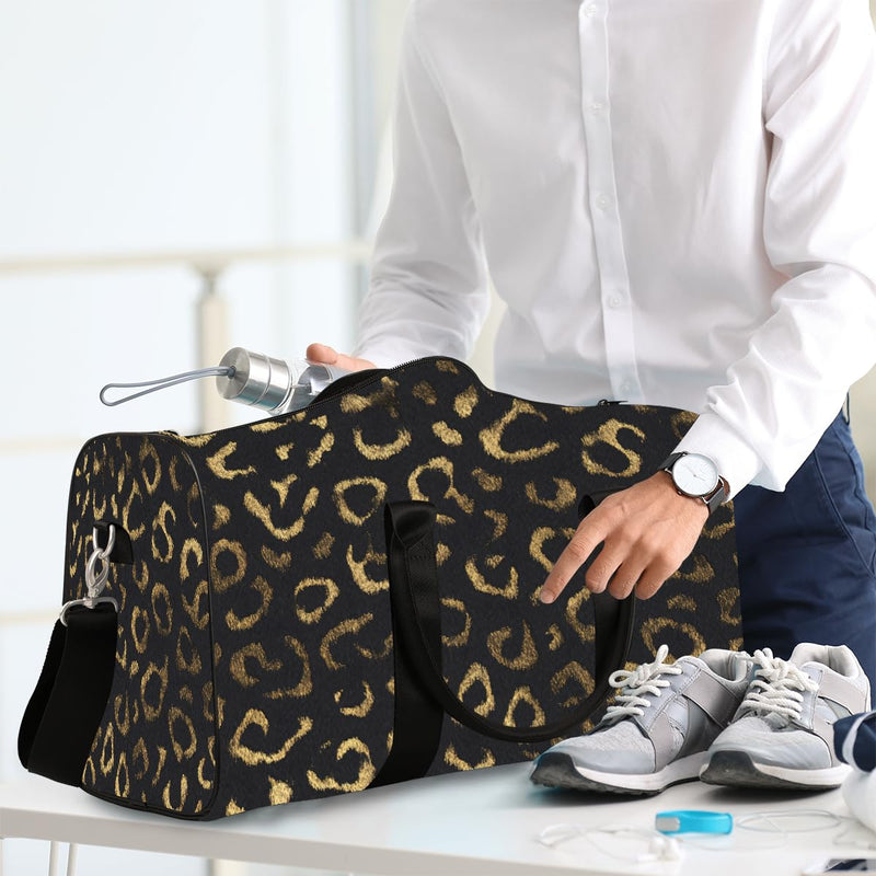 Pardick Travel Duffel Bag for Women Men Black Gold Leopard Cheetah Sport Gym Tote Bag Lightweight Weekender Overnight Bag Workout Bag Waterproof Foldable Carry on Luggage Handbag for Traveling Yoge A04:Black Gold Leopard