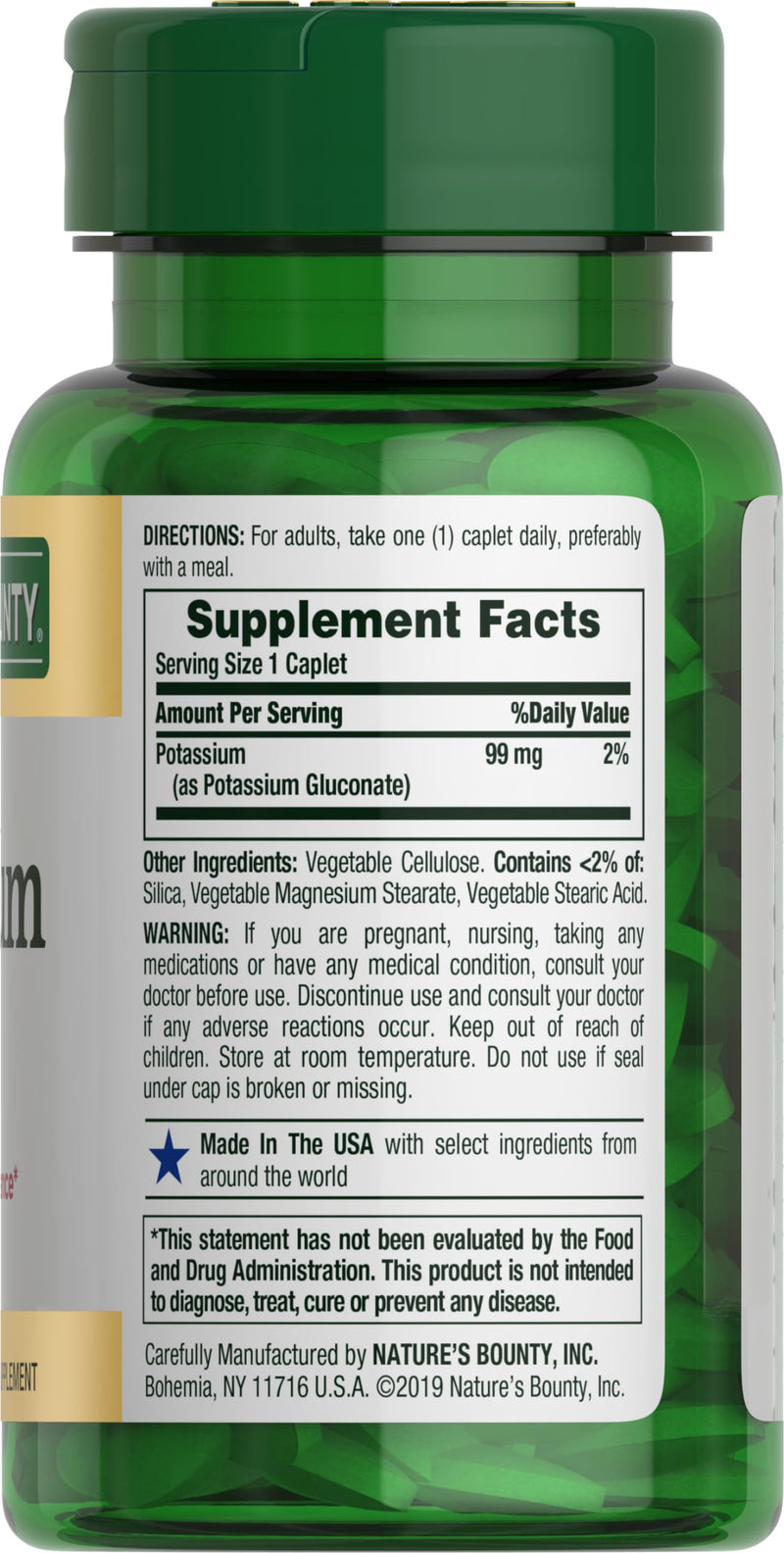 [Australia] - Nature's Bounty Potassium, Supports Fluid Balance, Dietary Supplement, 99 mg, 100 Caplets 100 Count (Pack of 1) 