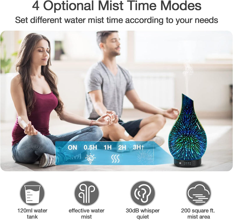 [Australia] - Essential Oil Diffuser 3D Glass Aromatherapy Ultrasonic Humidifier, 7 Colors LED Lights Changing, 120ml (3d firework) 3d Firework 