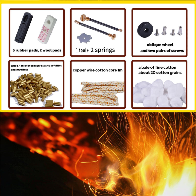 [Australia] - Universal Gasoline Lighter Repair Kit for Fluid and Butane Lighters-100+ Flint and 5A Flint,Durable 1m Wick, Cotton, Rubber&Cotton Felt Pad, Spring, Flint Wheel, and Multifunction Disassembly Tools Mix for Zipo 
