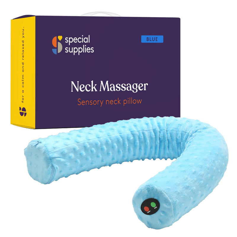[Australia] - Special Supplies Sensory Vibrating Neck Pillow for Kids and Adults Plush Velvet Soft Cover with Textured Therapy Stimulation, Mind and Body Calming Relaxation - Blue 