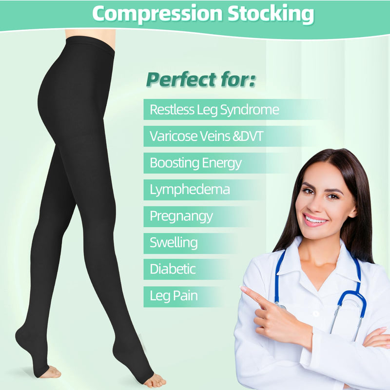 [Australia] - 20 - 30mmHg Compression Pantyhose,1 Pair or 2 Pairs Comfortable Compression Leggings,Open Toe Design,Medical Waist High Compression Stockings for Edema, Varicose Veins, Swelling, Pregnant,Nurses, Athletes(Open Toe) XX-Large 2/Black*Beige 