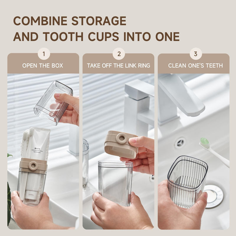 [Australia] - Toothbrush Travel Case, 2 in 1 Toothbrush Holder and Rinse Cup, Large Capacity Toothbrush Cup with Cover, Portable Travel Toothbrush Holder for Traveling, Camping, Trip - 1Pcs - Beige&Clear Clear 
