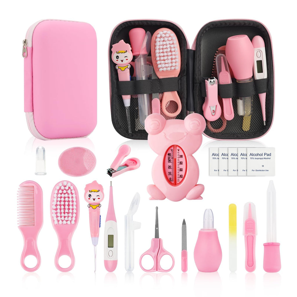 Baby Healthcare and Grooming Kit, 20 in 1 Baby Safety Set Newborn Nursery Health Care Set with Hair Brush Scale Nail Clippers for Baby Girls Boys(20 kits Pink) (20 Kits Pink) 20 Kits Pink