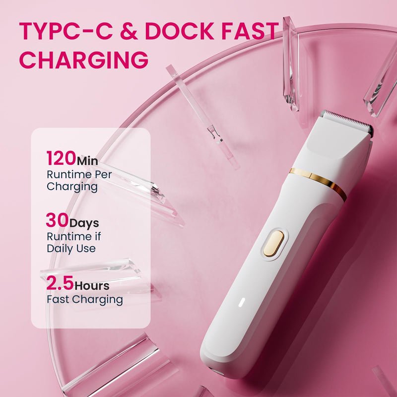 Electric Razors for Women, 5-in-1 Wet/Dry Bikini Trimmer with USB Charge Dock, Deluxe Facial Hair Removal, Wet/Dry Body Shaver for Nose Eyebrows Beard Underarm Leg Arm, IPX7 Waterproof (White) White