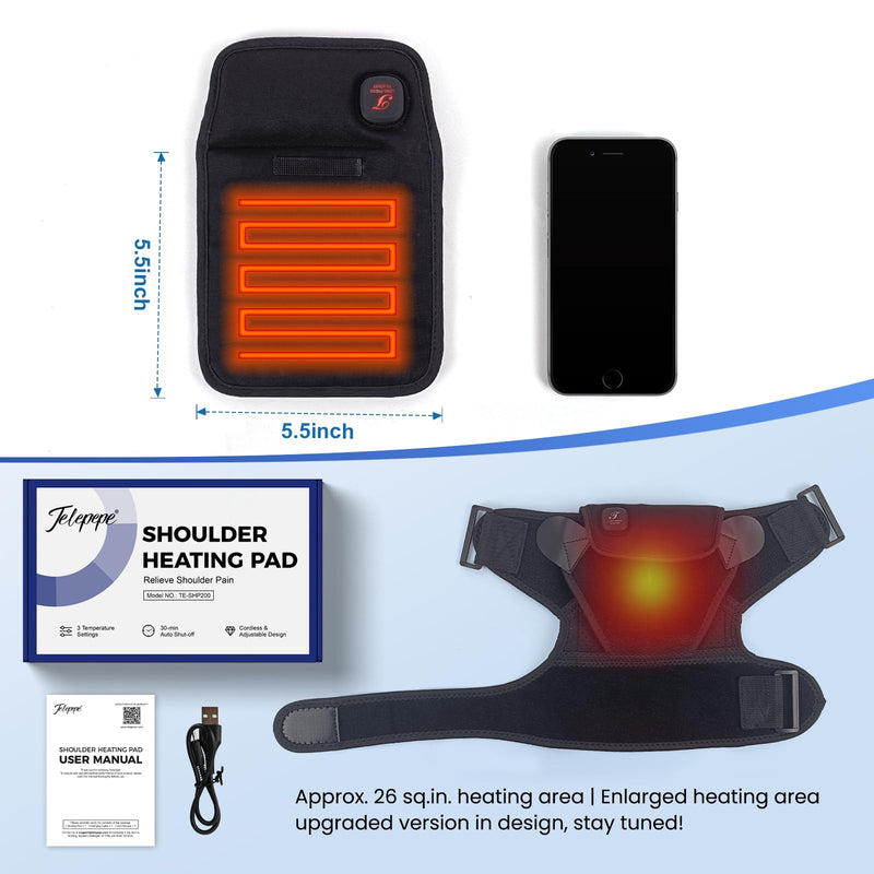 Cordless Shoulder Heating Pad, Heated Shoulder Brace for Rotator Cuff Frozen, 3 Heat Levels, 3000mAh Rechargeable Battery, Shoulder Wrap for Pain Relief Deep Tissue for Men Women (Black) Black