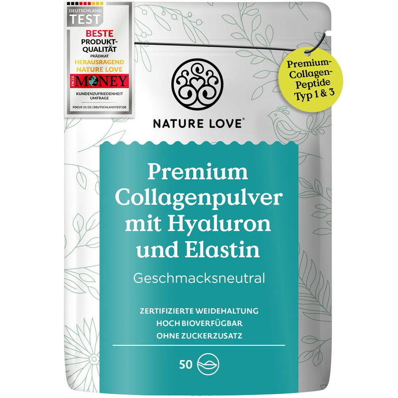 [Australia] - NATURE LOVE® Premium Collagen Powder with hyaluronic acid and elastin - 500g collagen - peptides types 1 and 3 - tasteless - collagen from pasture-raised cattle - laboratory tested 
