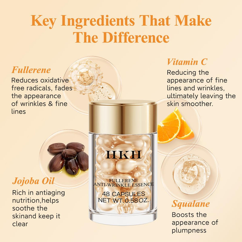 Vitamin C Face Serum Capsules Oil - HKH Vit C with Vitamin E Serum Capsules - Evens Skin Tone & Reduces Fine Lines Skincare - 48 Travel-Friendly for Smoothing Moisturizing Skin - with Scissors Vitamin C (plant-based)