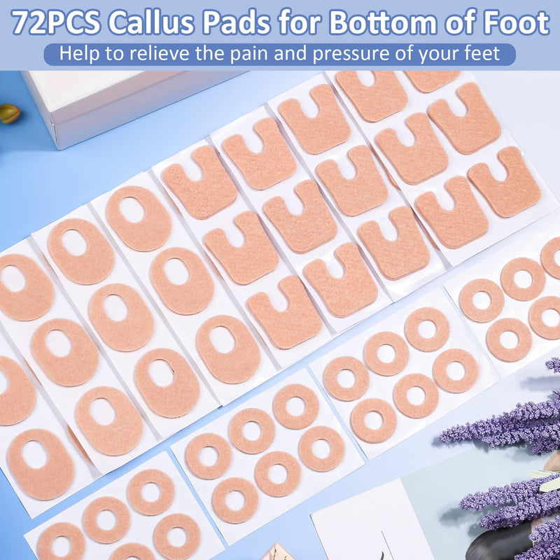 [Australia] - Shynek 72 Pcs Callus Pads, 3 Model Felt Callus Cushions for Bottom of Foot Self Adhesive Foot Corn Pads for Men and Women Reduce Foot and Toes Pain Relief, U Shaped, Oval Shape & Round Shape, Beige 