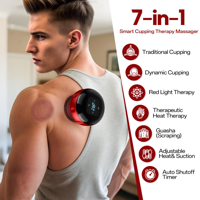 [Australia] - Smart Cupping Therapy Massager, 7 in 1 Red Light Cupping Therapy Set with 2 Modes for Targeted Pain Relief, Muscle Soreness,Tighter Skin,Cupping Kit with 12 Levels Suction and Heat,1 Pack 1 PACK 